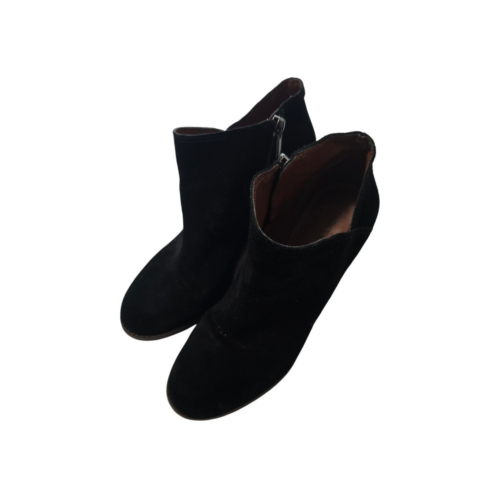 Lucky‎ Brand Black Suede Wedge Ankle Boots Womens 9M Side Zip Booties EUC